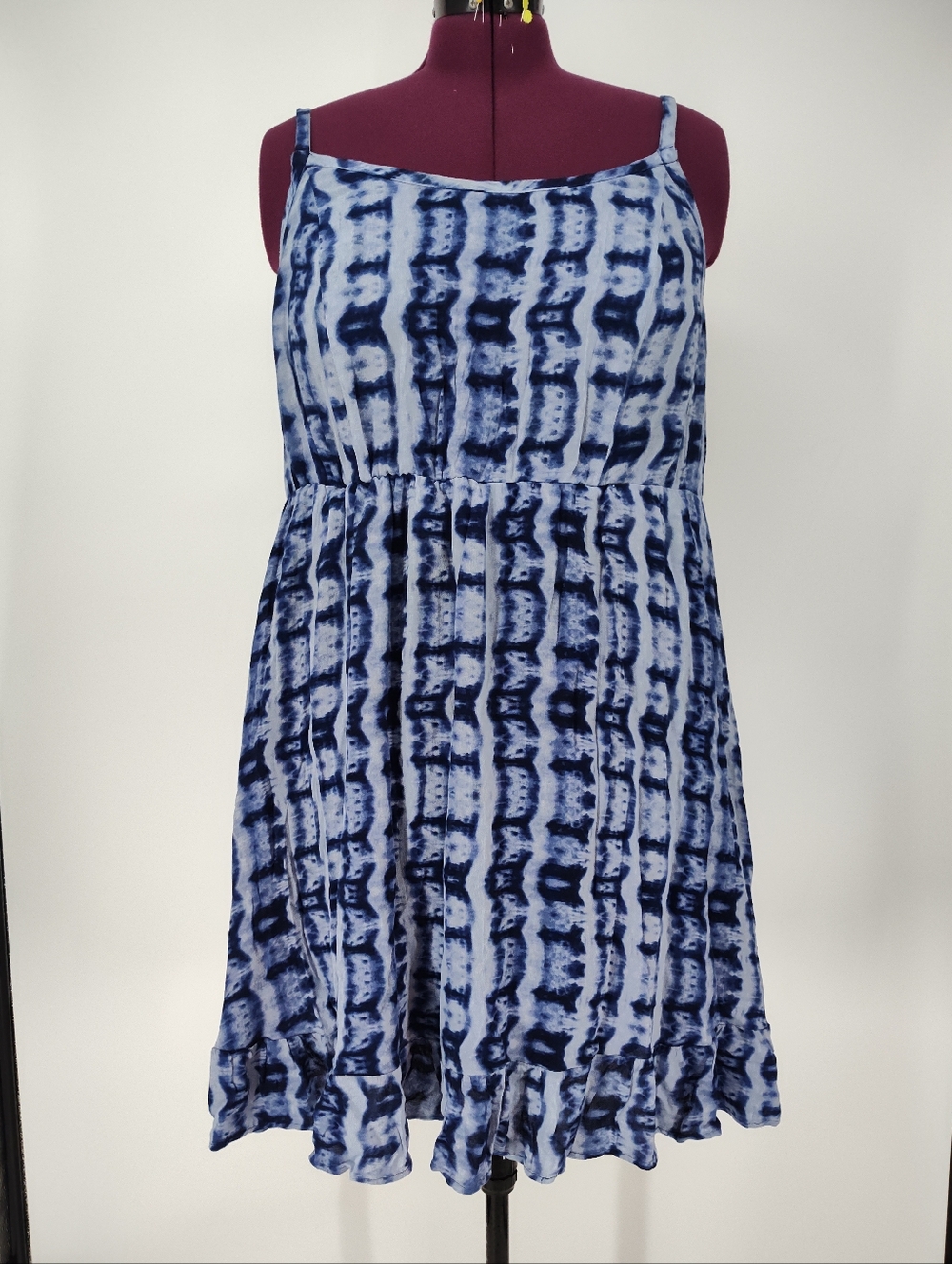 Torrid Blue and White Tie-Dye Smocked Ruffled Hem Mini Sun Dress Women's 3XL
